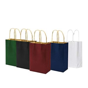 Small Each 100 Pack Brown&Color Craft Paper Gift bags with Handles Bluk for Birthday Party Favors Christmas