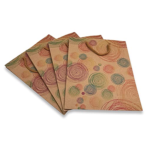 888 Display USA, Inc 6 pcs of 7.5" x 3" x 9.5" H Paper Tote Bags - Colorful Circles on Kraft Design - Shopping/Merchandising/Gift Bags