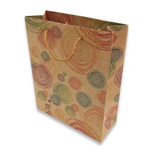 888 Display USA, Inc 6 pcs of 7.5" x 3" x 9.5" H Paper Tote Bags - Colorful Circles on Kraft Design - Shopping/Merchandising/Gift Bags