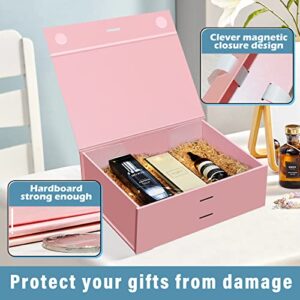 BoShahai Pink Magnetic Gift Boxes, 12x8x4 Inches Foldable Gift Box with Ribbon, Large Luxury Gift Packaging with Magnetic Closure for Parties, Weddings, Bridesmaid Proposal, Storage