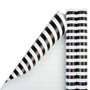 jam paper gift wrap – striped wrapping paper – 50 sq ft total – black & white stripes – 2 rolls/pack
