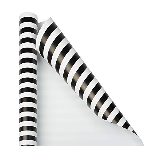 JAM Paper Gift Wrap - Striped Wrapping Paper - 50 Sq Ft Total - Black & White Stripes - 2 Rolls/Pack