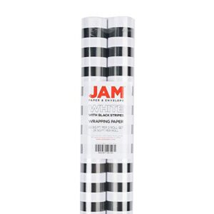 JAM Paper Gift Wrap - Striped Wrapping Paper - 50 Sq Ft Total - Black & White Stripes - 2 Rolls/Pack