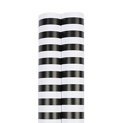 JAM Paper Gift Wrap - Striped Wrapping Paper - 50 Sq Ft Total - Black & White Stripes - 2 Rolls/Pack