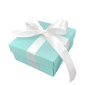 small square turquoise candy box blue wedding favors teal gift boxes with lids and silk ribbon for wedding baby bridal showers birthday party supply, 12pc (aqua blue)