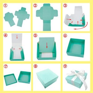 Small Square Turquoise Candy Box Blue Wedding Favors Teal Gift Boxes with Lids and Silk Ribbon for Wedding Baby Bridal Showers Birthday Party Supply, 12pc (Aqua Blue)