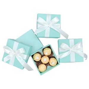 Small Square Turquoise Candy Box Blue Wedding Favors Teal Gift Boxes with Lids and Silk Ribbon for Wedding Baby Bridal Showers Birthday Party Supply, 12pc (Aqua Blue)