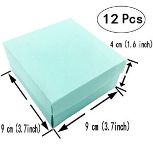 Small Square Turquoise Candy Box Blue Wedding Favors Teal Gift Boxes with Lids and Silk Ribbon for Wedding Baby Bridal Showers Birthday Party Supply, 12pc (Aqua Blue)