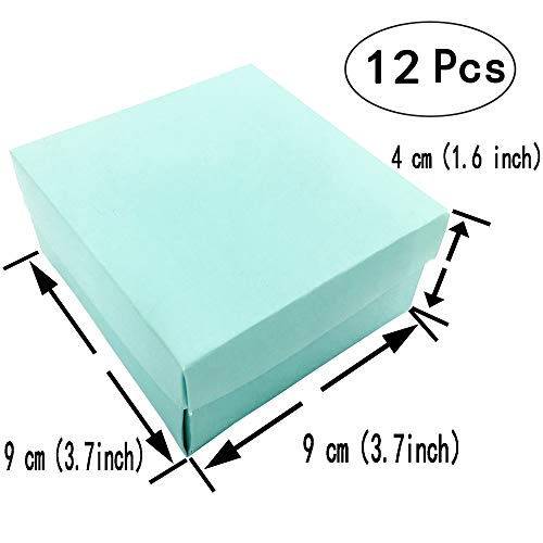 Small Square Turquoise Candy Box Blue Wedding Favors Teal Gift Boxes with Lids and Silk Ribbon for Wedding Baby Bridal Showers Birthday Party Supply, 12pc (Aqua Blue)
