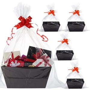 aoibrloy black basket for gifts empty, 5 pack empty gift basket kit with 5 bags and 5 bows, gift package basket for halloween, birthday party gift wrapping