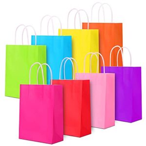 48 pieces gift bags bulk, 8 colors kraft paper party favor bags with handle, rainbow goodie bags for birthday, gift, wedding, baby shower, and celebrations, medium 8 * 4.75 * 10″