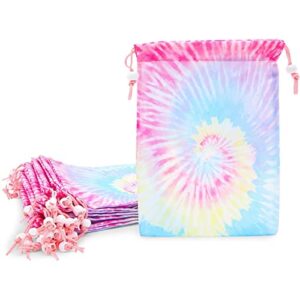 blue panda tie dye party favors, pastel drawstring tote bags for kids (7 x 10.25 in, 20 pack)