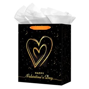 FLYAB Happy Valentines Day Gift Bag with Tissue Paper 13" Large Valentine Gift Bags with Handle for Her Him Valentines Anniversary Wedding Gift Bags for Girlfriend Boyfriend Wife Husband Women