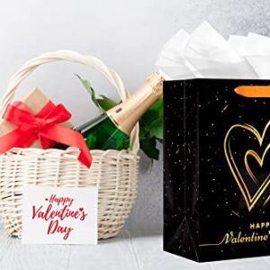 FLYAB Happy Valentines Day Gift Bag with Tissue Paper 13" Large Valentine Gift Bags with Handle for Her Him Valentines Anniversary Wedding Gift Bags for Girlfriend Boyfriend Wife Husband Women