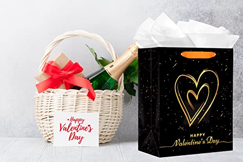 FLYAB Happy Valentines Day Gift Bag with Tissue Paper 13" Large Valentine Gift Bags with Handle for Her Him Valentines Anniversary Wedding Gift Bags for Girlfriend Boyfriend Wife Husband Women