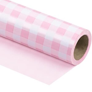 wrapaholic reversible wrapping paper – mini roll – 17 inch x 33 feet – pink and white plaid design for birthday, holiday, wedding, baby shower