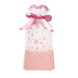 sumdirect 50 pcs 6×9 inch pink plastic drawstring gift bags, cherry blossom party favor treat bags with satin drawstring