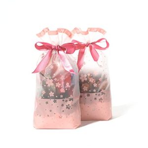 SumDirect 50 Pcs 6x9 Inch Pink Plastic Drawstring Gift Bags, Cherry Blossom Party Favor Treat Bags with Satin Drawstring