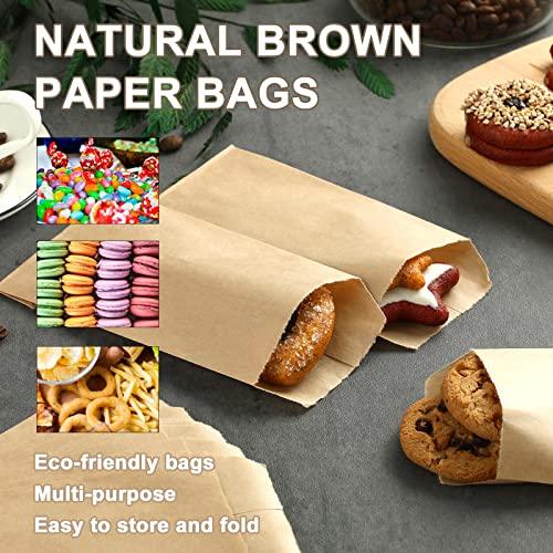 500 Pack Kraft Paper Bags Treat Bags Mini Paper Bags Small Flat Favor Bag Silverware Bags Party Favor Bag Envelopes Merchandise Bags for Snack Cookie Popcorn Candy Sandwich Gift (3 x 5 Inch, Brown)