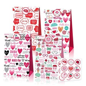 12pcs valentine’s day gift bags, goodie bags, valentine candy bags, gift bags for lover, treat bags for boyfriend, girlfriend, birthday party decor with 2 sheets of stickers