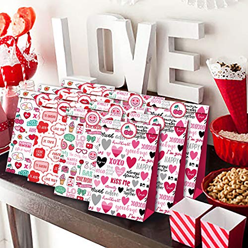 12pcs Valentine’s Day Gift Bags, Goodie Bags, Valentine Candy Bags, Gift Bags for Lover, Treat Bags for Boyfriend, Girlfriend, Birthday Party Decor with 2 sheets of stickers