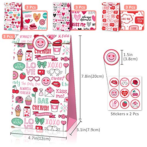 12pcs Valentine’s Day Gift Bags, Goodie Bags, Valentine Candy Bags, Gift Bags for Lover, Treat Bags for Boyfriend, Girlfriend, Birthday Party Decor with 2 sheets of stickers