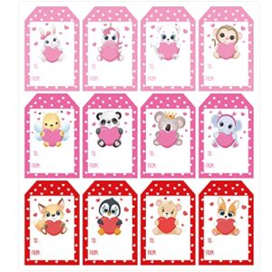 30pcs valentine’s day animal gift tag stickers cute sweet self adhesive presents name tags stickers for valentine gifts package, valentines wedding anniversary party supplies presents decoration