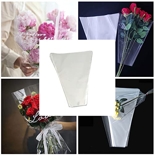 100 Pcs flower packaging transparent bag,flowers bouquet sleeve transparent cellophane Suitable for flower shop, shopping mall flower packaging