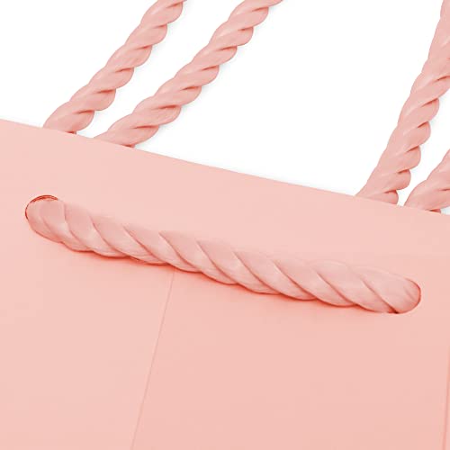 Pink Gift Bag – 12 Pack Medium Light Pink Paper Bags with Handles, Blush Paper Gift Wrap Euro Totes for Girls Baby Shower Gifts, Bachelorette & Bridesmaid Party Favors, Weddings, Bulk – 7.5x3.5x9