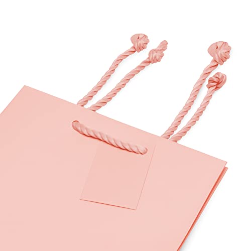 Pink Gift Bag – 12 Pack Medium Light Pink Paper Bags with Handles, Blush Paper Gift Wrap Euro Totes for Girls Baby Shower Gifts, Bachelorette & Bridesmaid Party Favors, Weddings, Bulk – 7.5x3.5x9