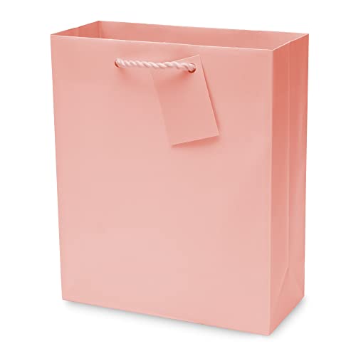 Pink Gift Bag – 12 Pack Medium Light Pink Paper Bags with Handles, Blush Paper Gift Wrap Euro Totes for Girls Baby Shower Gifts, Bachelorette & Bridesmaid Party Favors, Weddings, Bulk – 7.5x3.5x9