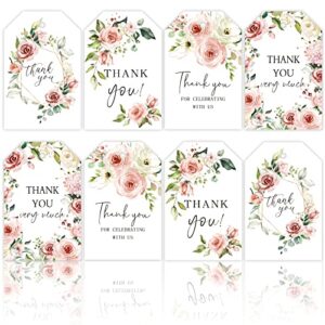 whaline 100pcs thank you gift tags with 98.4ft hemp rope ink floral style paper tags hanging labels name tags for baby shower birthday wedding bridal shower diy gift party favor decor, 4 designs