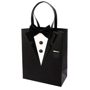crisky classic black tuxedo gift bags for groomsman father’s birthday anniversary wedding favor bags 10″x8″x4″ set of 6