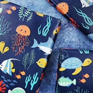 Ocean Themed Birthday Wrapping Paper For Kids Girls Boys, Under the Water Animal Coastal Design Gift Wrap Paper for Birthday Baby Shower Children's Day, 4 Sheets Folded Flat 20x28 Inches Per Sheet