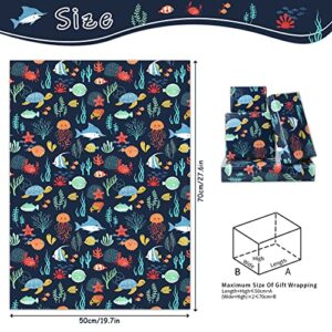 Ocean Themed Birthday Wrapping Paper For Kids Girls Boys, Under the Water Animal Coastal Design Gift Wrap Paper for Birthday Baby Shower Children's Day, 4 Sheets Folded Flat 20x28 Inches Per Sheet