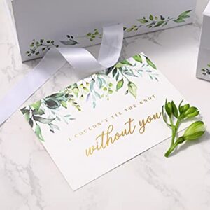 BRIGEL Bridesmaid Proposal Box Set of 3, 3 Will You Be My Bridesmaid Proposal Boxes for Bridesmaid Gifts, Leaf-Patterned White Box with Gold-Foiled Text, Magnetic Closure, and a White Ribbon