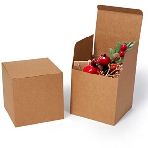 shallive 4x4x4 inch 50 pcs brwon kraft boxes small gift boxes with lids for ornament paper mug gift boxes individual cupcake boxes craft boxes candle packaging empty cube mini gift box for wedding birthday party favors