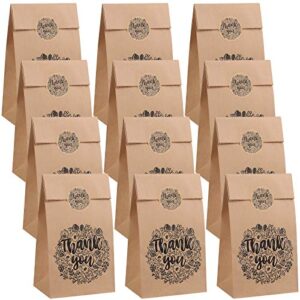 cooraby 30 pieces mini thank you party bags 3.5×2.4×7.1 inches thanksgiving brown gift paper bags lunch flat bottom kraft paper bags with 45 pieces thankyou stickers