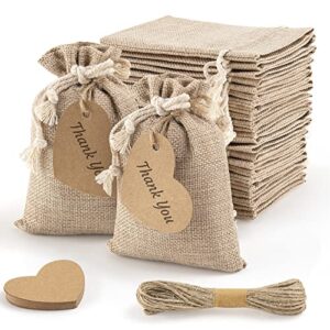small gift bags burlap bags with drawstring and tags & cords. reusable jute bags linen sacks jewelry pouches for birthday wedding party favors, halloween, christmas, all festivals. art and diy craft bags. (25pcs, 4×6″)