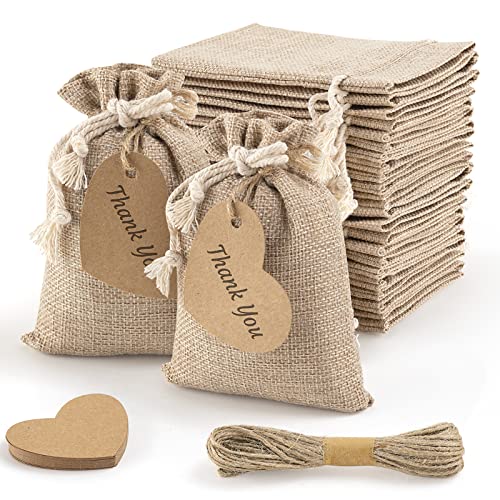 Small Gift Bags Burlap Bags with Drawstring and Tags & Cords. Reusable Jute Bags Linen Sacks Jewelry Pouches for Birthday Wedding Party Favors, Halloween, Christmas, All Festivals. Art and DIY Craft Bags. (25Pcs, 4x6")