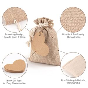 Small Gift Bags Burlap Bags with Drawstring and Tags & Cords. Reusable Jute Bags Linen Sacks Jewelry Pouches for Birthday Wedding Party Favors, Halloween, Christmas, All Festivals. Art and DIY Craft Bags. (25Pcs, 4x6")