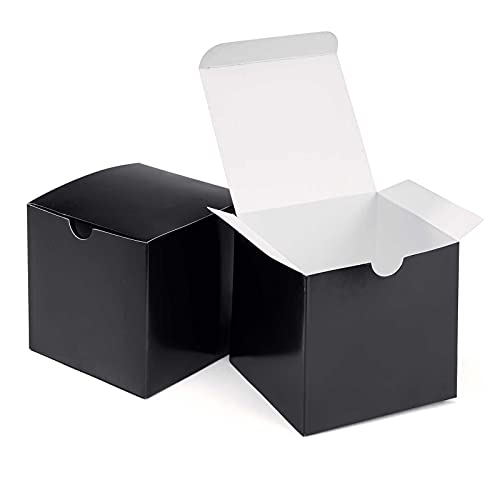 opaprain 4x4x4 inch 50 pack small black gift box with lid, DIY made easy assemblely gift box for weddings, birthday parties, holiday celebrations