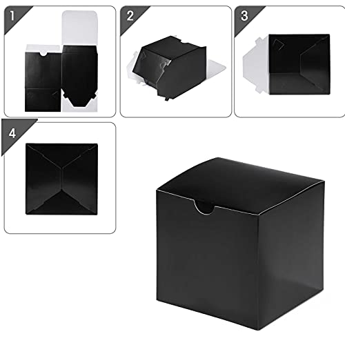 opaprain 4x4x4 inch 50 pack small black gift box with lid, DIY made easy assemblely gift box for weddings, birthday parties, holiday celebrations