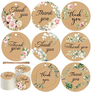 240 pieces thank you gift tags with string round floral brown tags gift tags kraft tags wrap hang tags paper for wedding baby shower birthday party favor