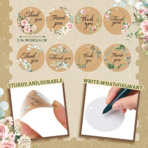 240 Pieces Thank You Gift Tags with String Round Floral Brown Tags Gift Tags Kraft Tags Wrap Hang Tags Paper for Wedding Baby Shower Birthday Party Favor