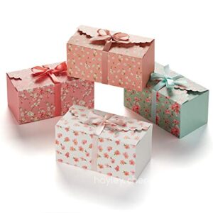 hayley cherie – floral gift treat boxes with ribbons (20 pack) – 4 x 3.7 x 8 inches – thick 400gsm card – decorative pastel colors – for cookies, goodies, candy, parties, christmas, birthdays, weddings (floral)