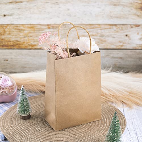 12Pcs Small Gift Bags Kraft Paper Bags. Recycled Merchandise Bags Retail Bags Party Favor Bags with Handles Bulk for Wedding Birthday Party Supplies Festivals Arts DIY Crafts (Brown, 5.9x3.1x8.4inch)