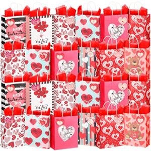 crtiin 192 pcs valentine’s day paper gift bags with handle set with tissue paper and stickers bulk treats gift wrap bags for valentines wedding party favor gift wrapping supply, 8.7 x 6.7 x 3.1 inch