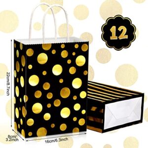 12 Pcs Gold Black Party Bags Metallic Gold Black Gift Bags with Handle Black and Gold Treat Bags for Gold Black Party Birthday Party Wedding Celebrations