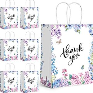 thinkday 30 pieces thank you paper bags with handles floral shopping bags party favor bags for business boutique wedding birthday baby shower party favors, 10 x 8 x 4 inch